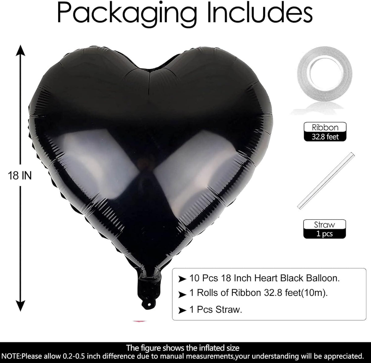 10Pcs Black Foil Heart Shaped Balloons 18 Inch Heart Mylar Balloons For Baby Shower Wedding