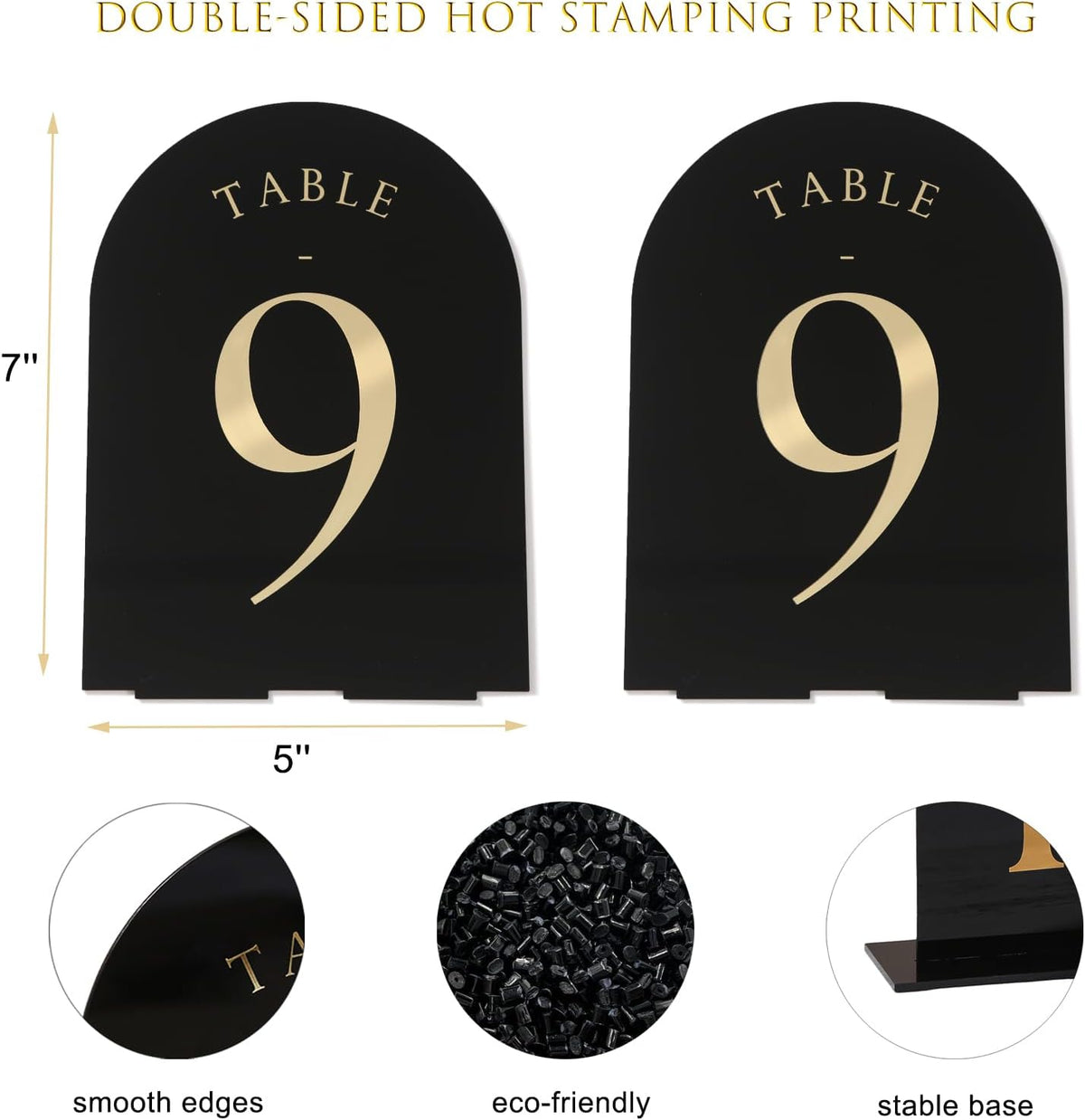 UNIQOOO Black Arch Wedding Table Numbers with Stands 1-20, Gold Foil Printed 5x7 Double Sided