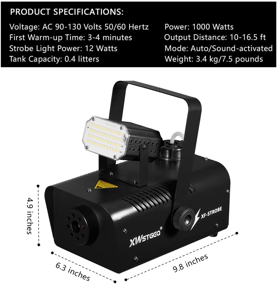 Fog Machine 1000W with Strobe Light, Wireless Remote, Perfect for Halloween, Parties, Concerts, and