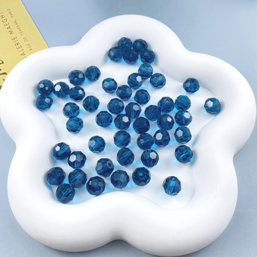 100 PCS 8mm Crystal Glass Beads Round Multiple Faceted Loose Spacer Glass Beads for DIY Handcrafte
