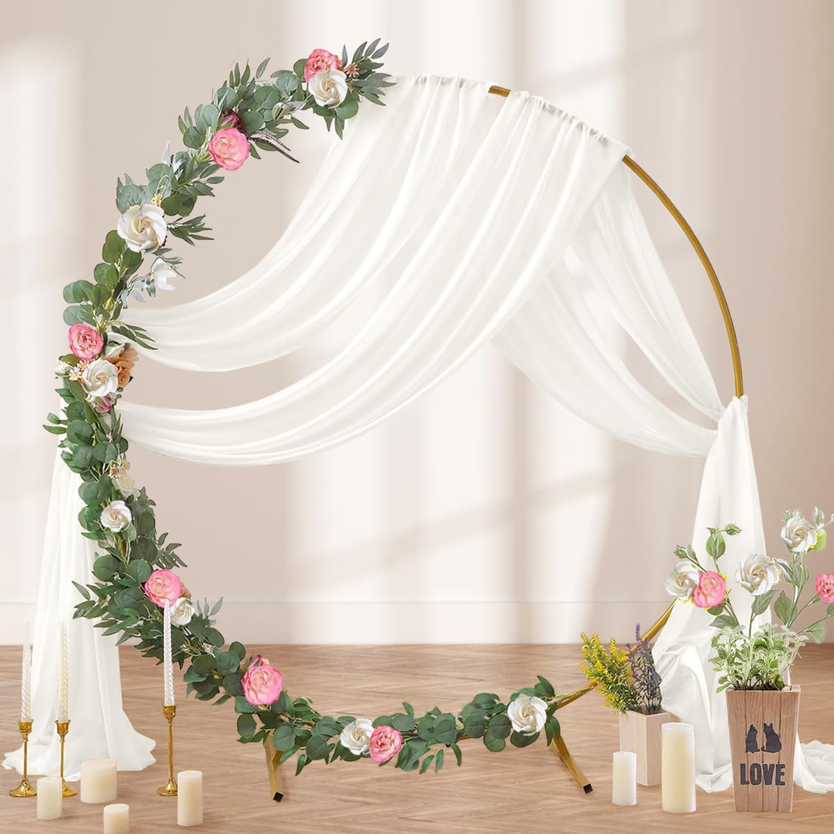 Ivory Wedding Arch Draping Fabric 29" x 20 FT White Drapes for Backdrop Sheer Curtains Wedding