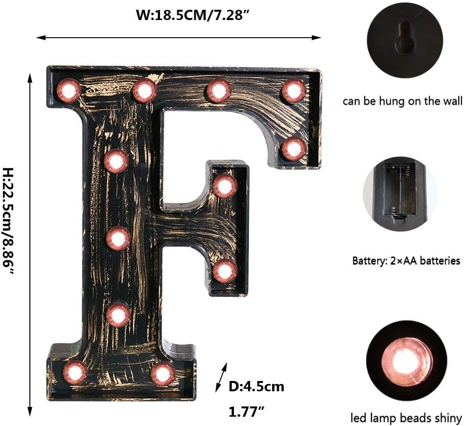 OYCBUZO Golden Black Led Marquee Letter - Industrial, Vintage Style Light Up Alphabet Letter Sign