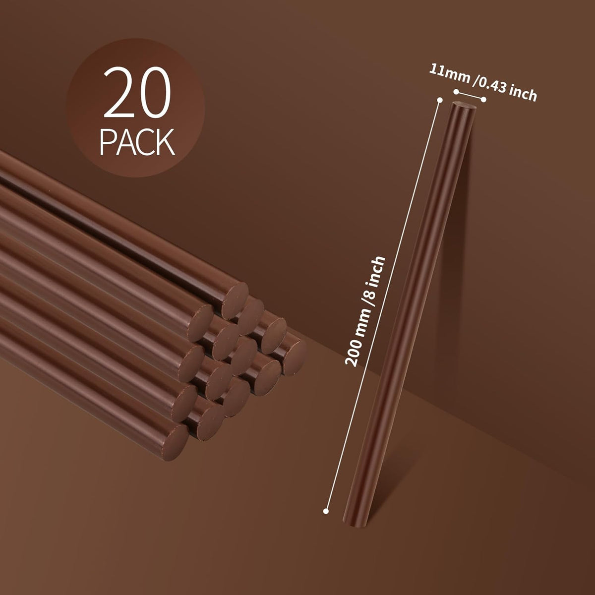 MATUFF Brown hot Glue Sticks Full Size 0.43” Dia x 8” Long, 20 pcs Hot melt Adhesive Glue Sticks