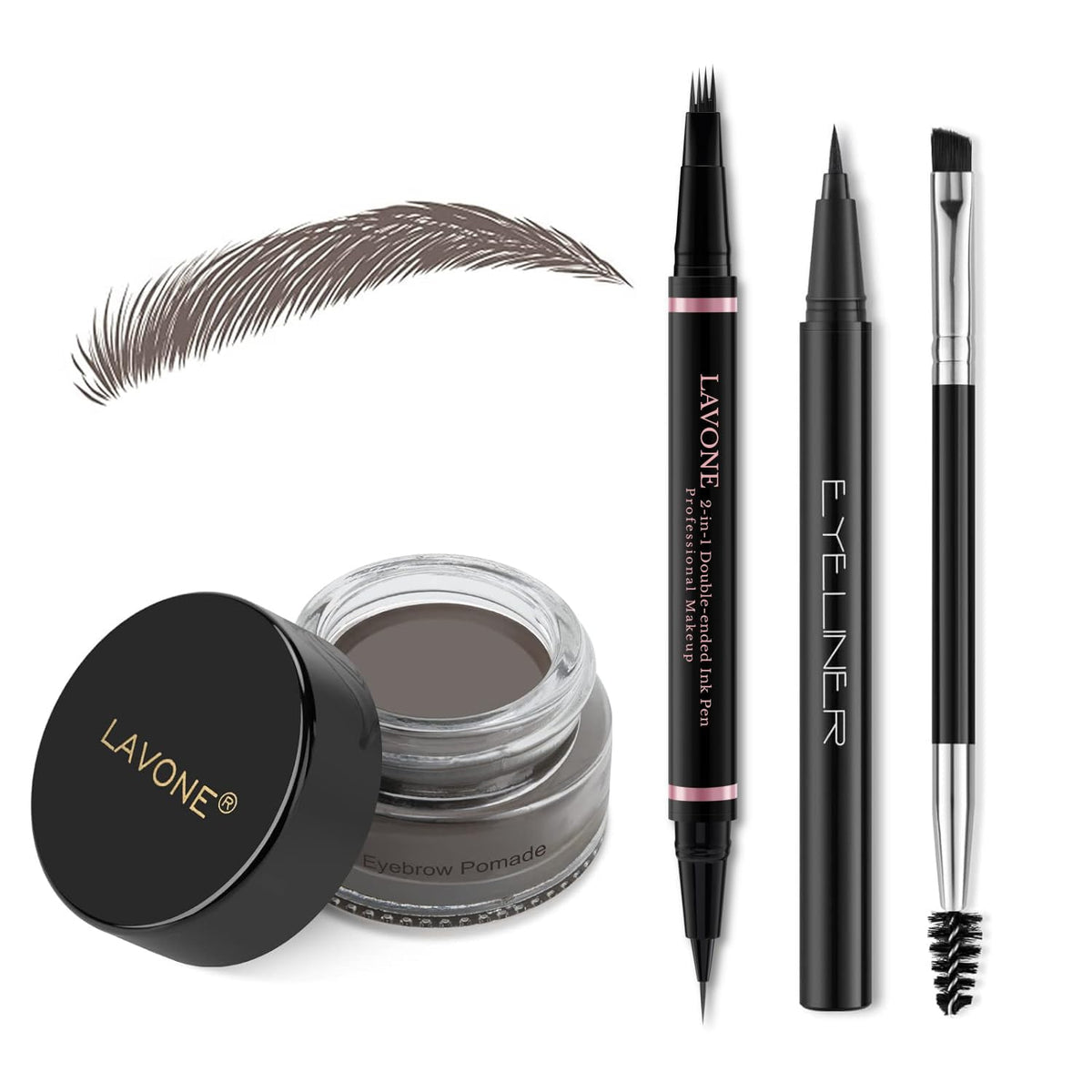 LAVONE Eyebrow Pencil Makeup Kit, with Waterproof 2-IN-1 Microblading Eyebrow Pen, Eyebrow Pomade
