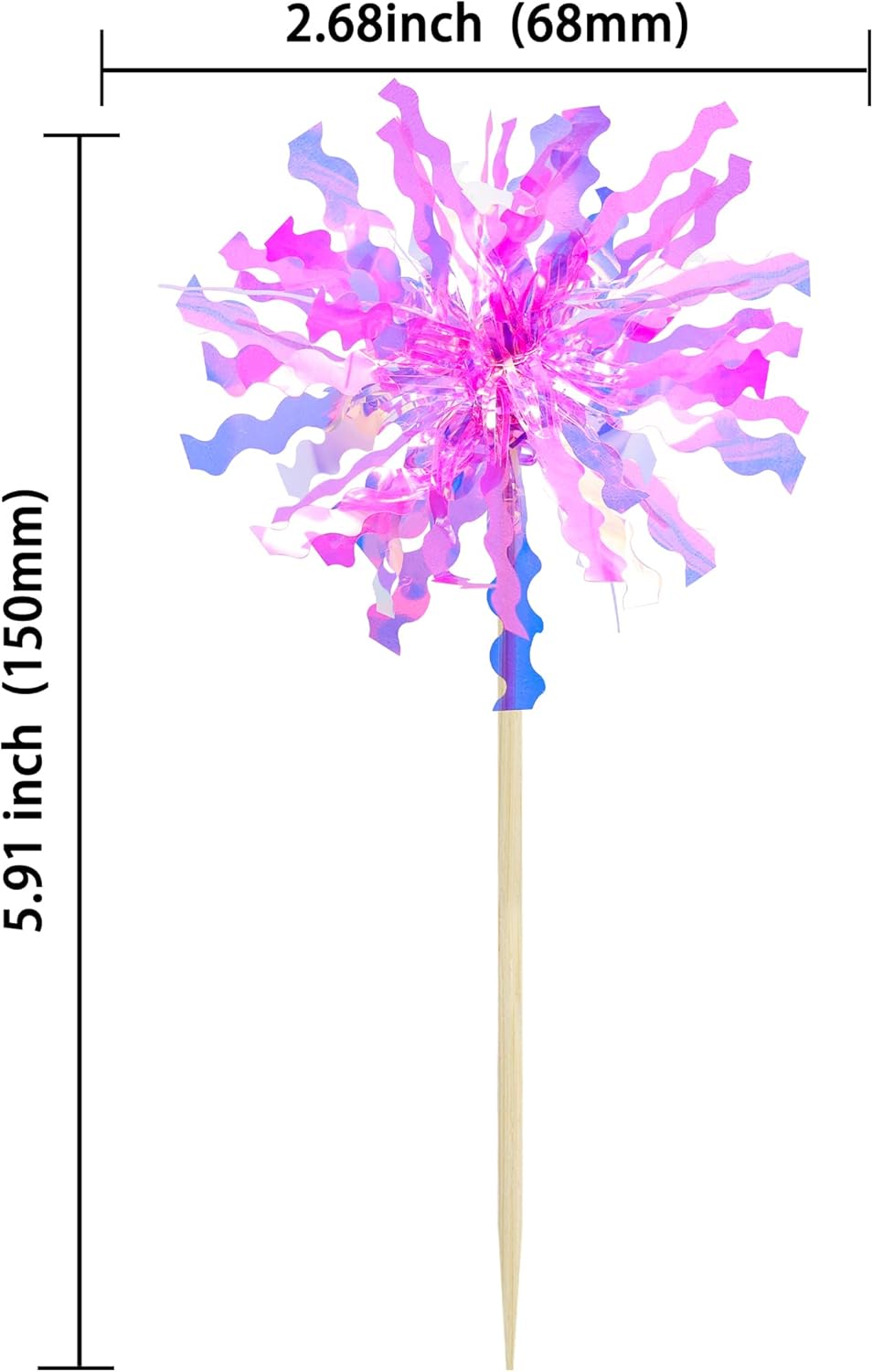 Gyufise 20Pcs Foil Firework Cupcake Toppers Happy Birthday Cake Toppers Sparkle Tinsel Flower Drink