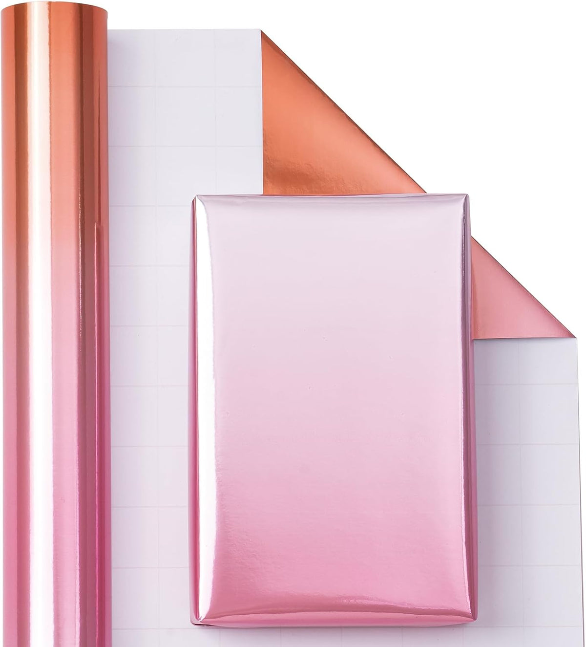 WRAPAHOLIC Ombre Foil Wrapping Paper - Mini Roll - 17 Inch X 33 Feet - Metallic Pink Gradient Color