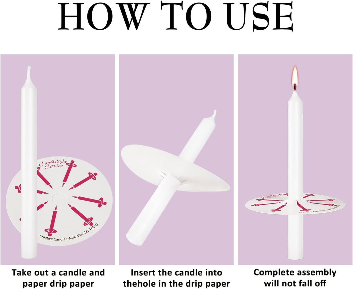 400 Pack White Taper Candles with Drip Guards & Paper Holders - 5 Inch Odorless Religious Candles