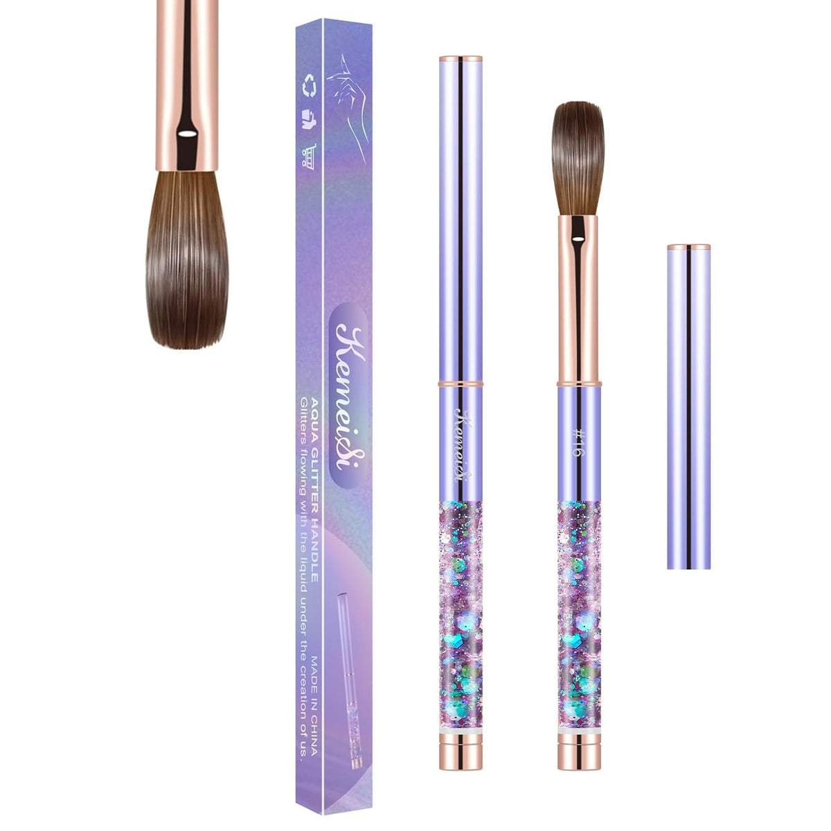 Acrylic Nail Brush Size #16, KEMEISI 100% Pure Kolinsky Nail Art Brushes Sturdy Handle Oval Shaped