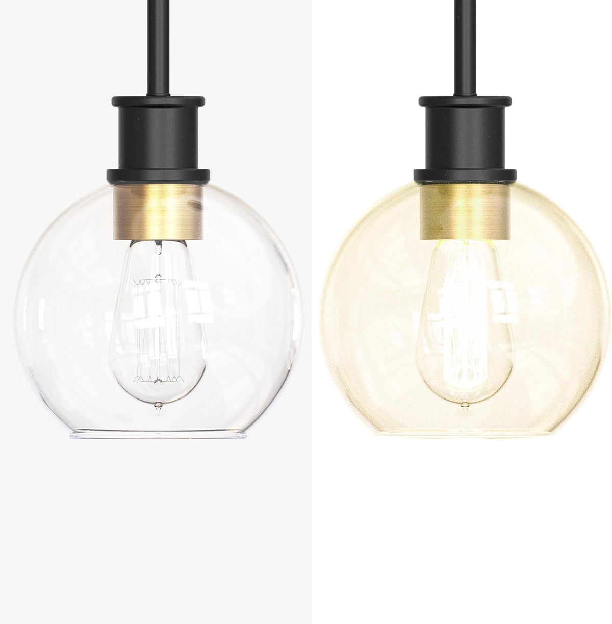 Black and Gold Pendant Light, Modern Globe Pendant Light, Island Pendant Lights with 6.5 inch Clear