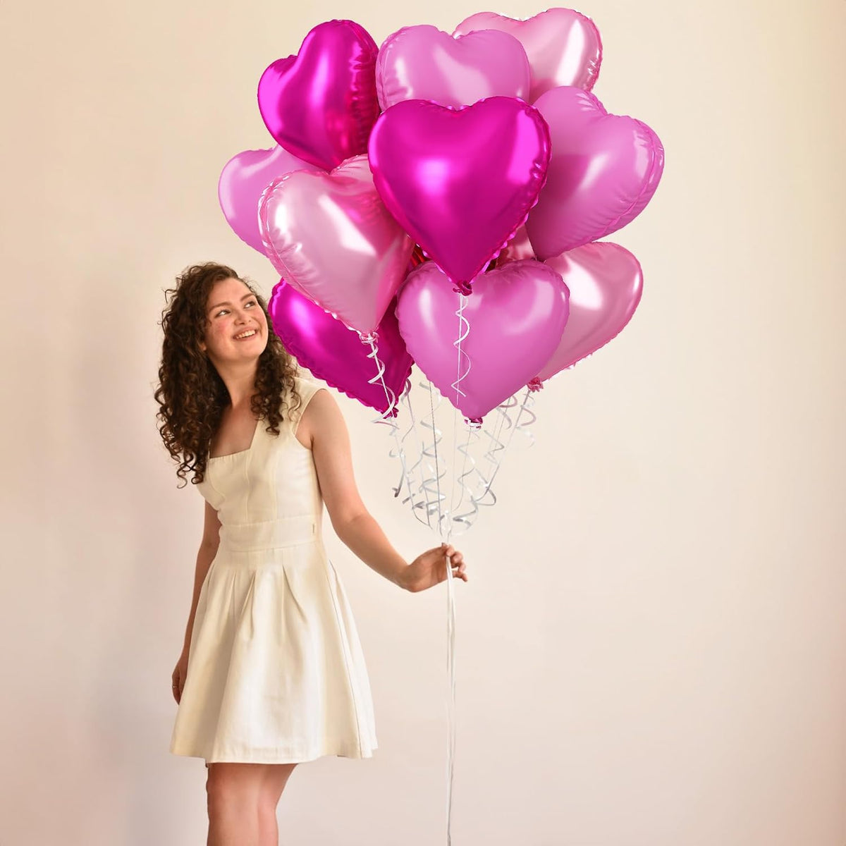 Pink Mixed Heart Balloons, 18 Inch 12 Pcs Hot Pink Foil Heart Shape Balloons, Light Candy Color