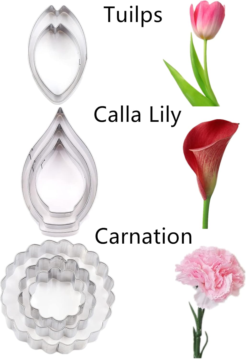 7set Stainless Steel Gum Paste Flower Cutter Flower Petals Cutter Fondant Sugar Paste Cutter Molds
