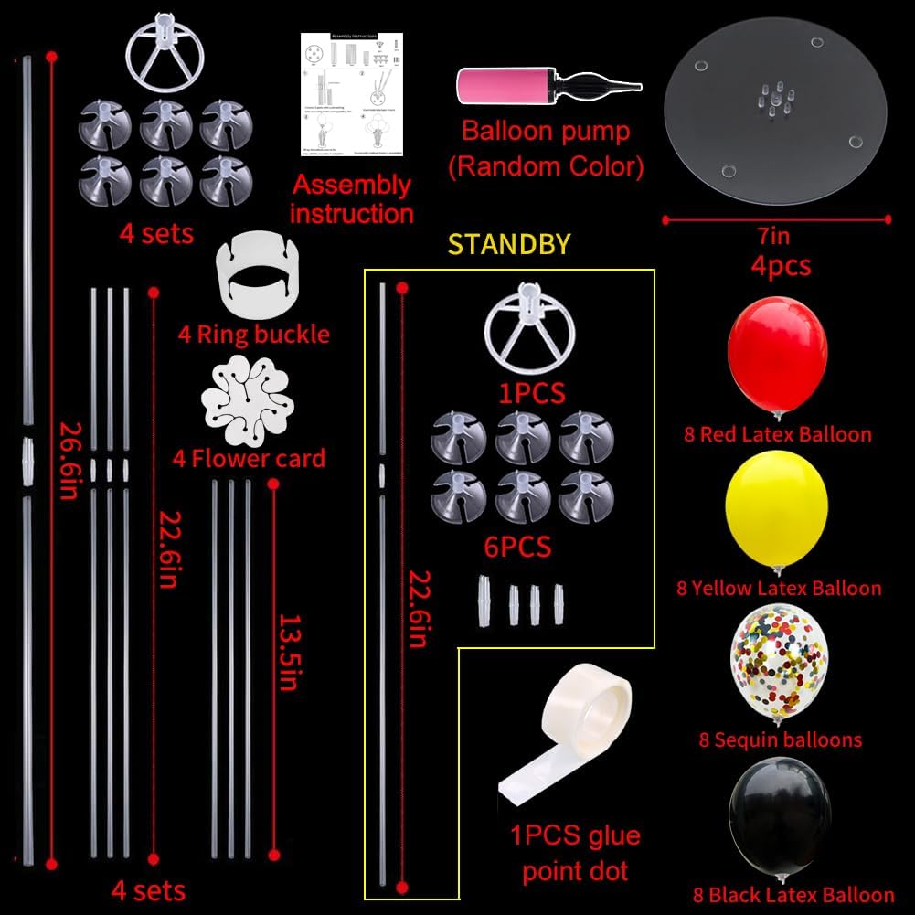 TONIFUL Mouse Birthday Table Decorations Red Yellow Black Table Centerpiece Balloons Stand Holder