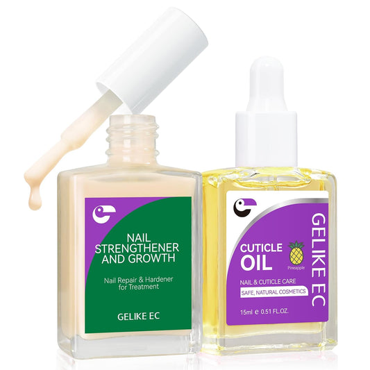 Gelike EC 2-in-1 Nail Rescue Kit: Apricot Nail Ridge Filler & Pineapple Cuticle Oil (15ml)