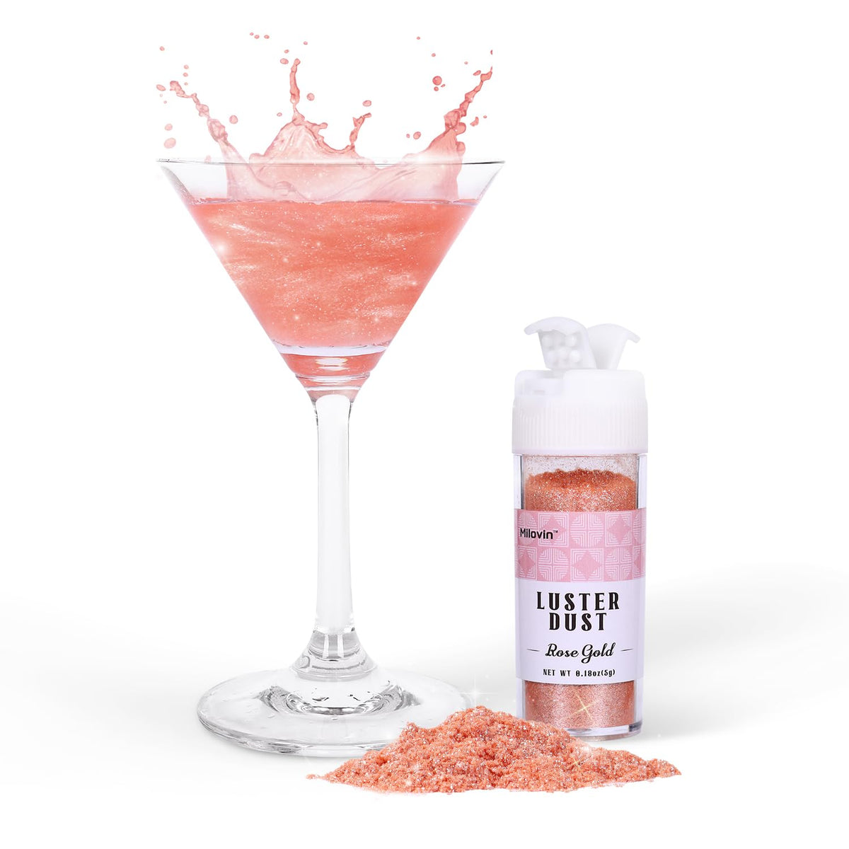 Rose Gold Edible Glitter for Cocktails, 5g Food Grade Glitter, Rose Gold Luster Dust Edible for