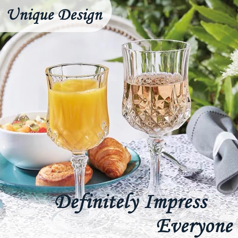 Plastic Wine Glasses，Plastic Goblets Vintage Style Cordial Drinking Glasses for Wedding Reception