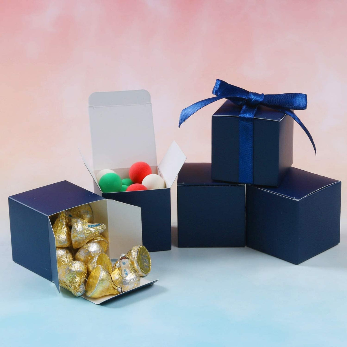 COTOPHER 25pcs Wedding Favor Boxes, Paper Gift Boxes 3x3x3 Inches Small Gift Boxes with Ribbons