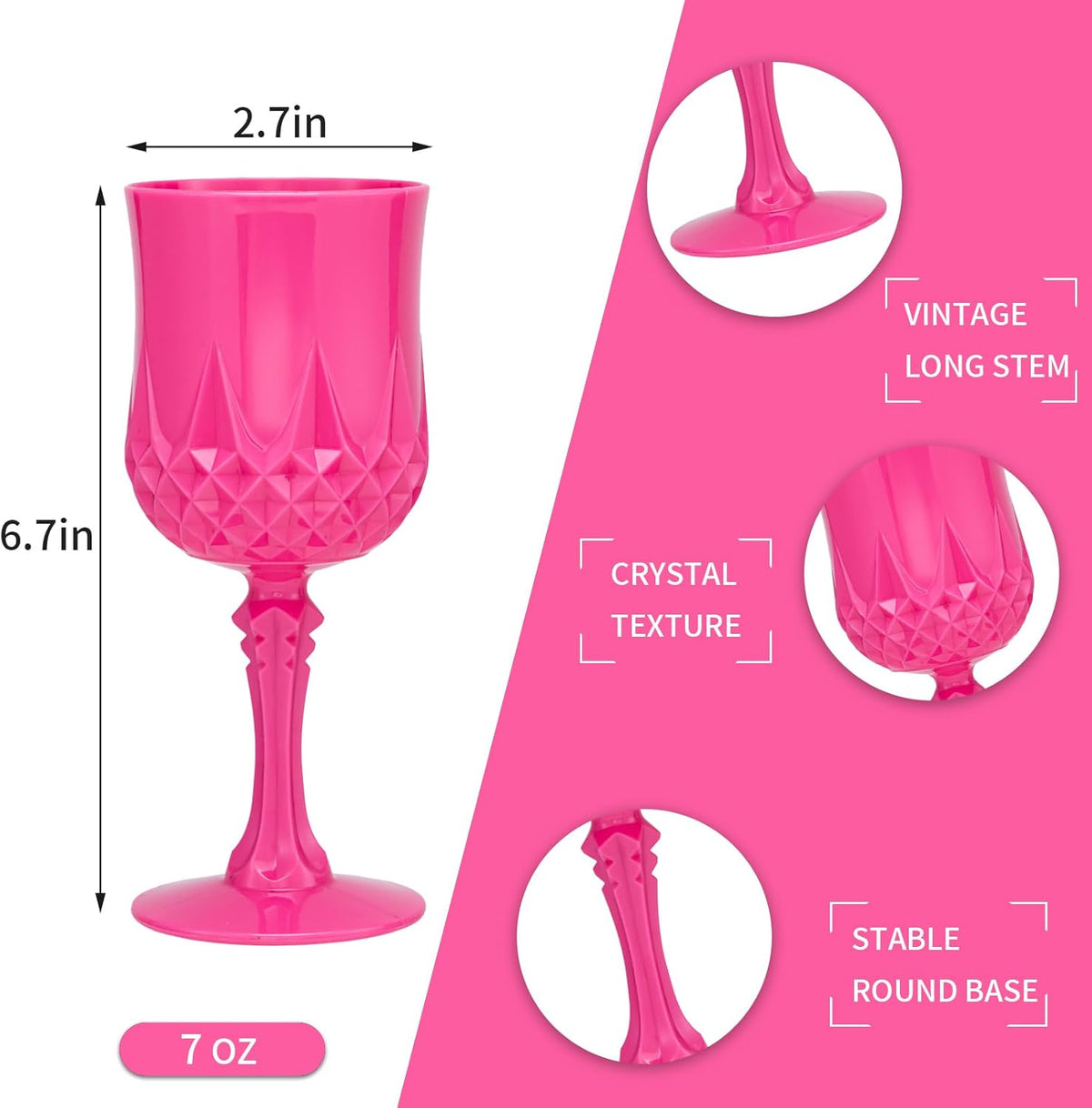 Plastic Vintage Wine Glasses 7OZ Plastic Goblets Vintage Drinking Glasses 24PCS Retro Wedding