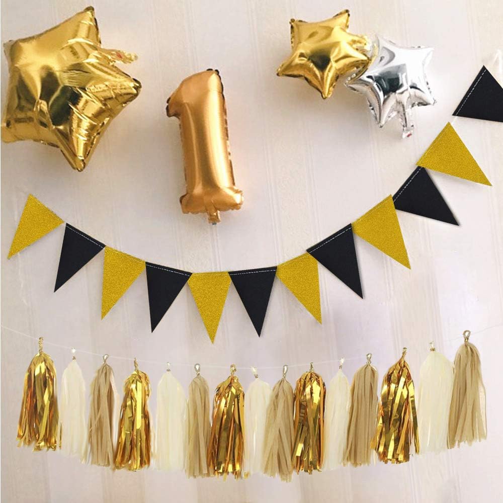 MerryNine Triangle Flag Bunting Banner, 3 Pack 30 Feet Vintage Style Pennant Banner for Wedding