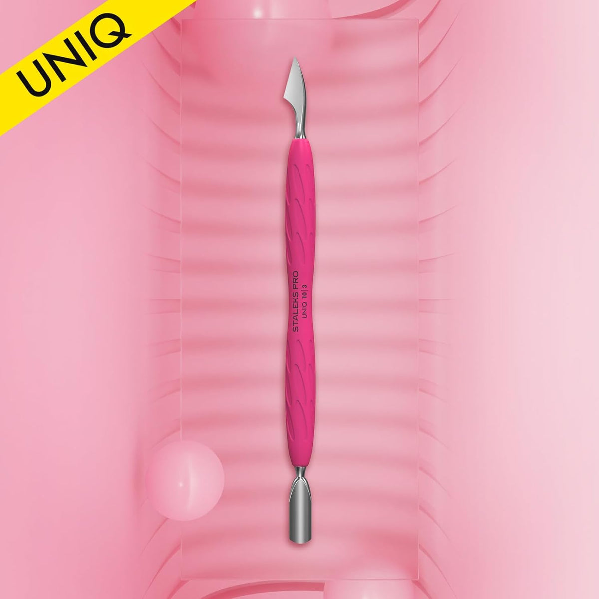 Staleks Manicure pusher Gummy with silicone handle UNIQ 10 TYPE 3 – Stainless Steel – Professional