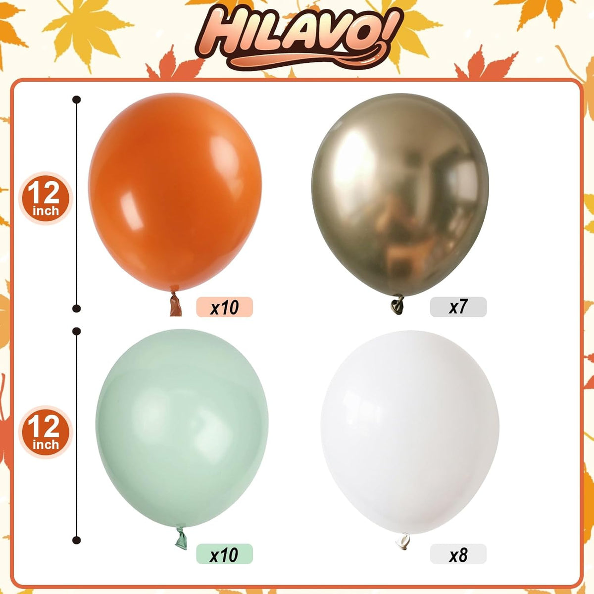 Fall Balloons Set, 12 Inch Thanksgiving Balloons, Retro Burnt Terracotta Rust Orange Dusty Sage