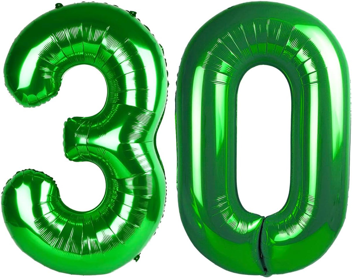 Green 40 Inch 30 Number Balloons, 30 Decorations for Birthday, Foil Giant Birthday Graduations