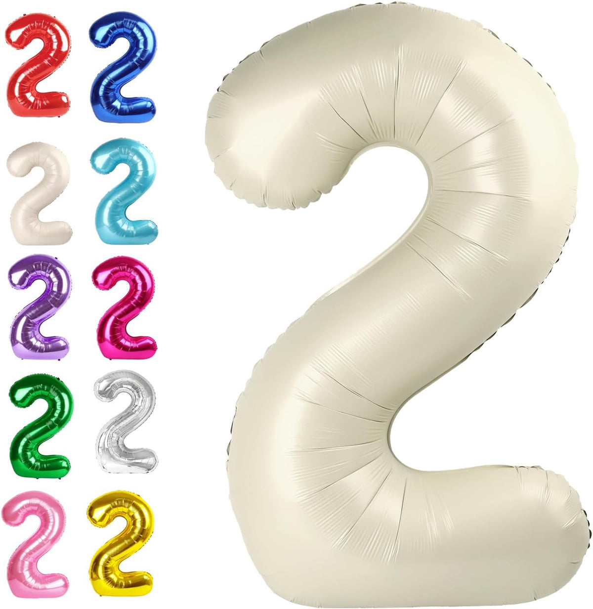 40 Inch Big Cream White Number 2 Balloon Birthday Decoration, Number 2 Helium Balloon 12 20 22 23