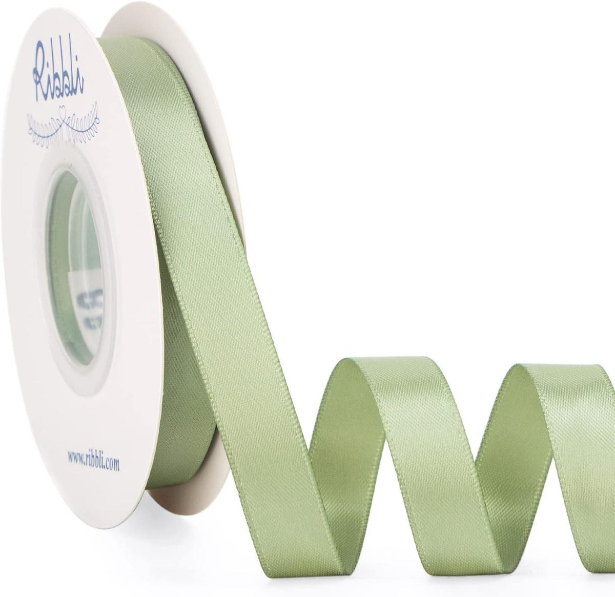 Ribbli Dusty Sage Satin Ribbon Double Faced Satin 1/2 Inch x Continuous 25 Yards-Sage Green Ribbon
