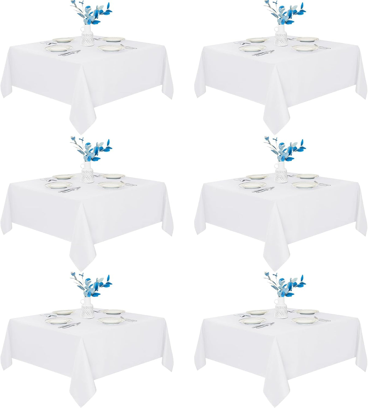 Fitable 6 Pack White Square Tablecloths - 70 x 70 Inches - Stain Resistant and Reusable Table