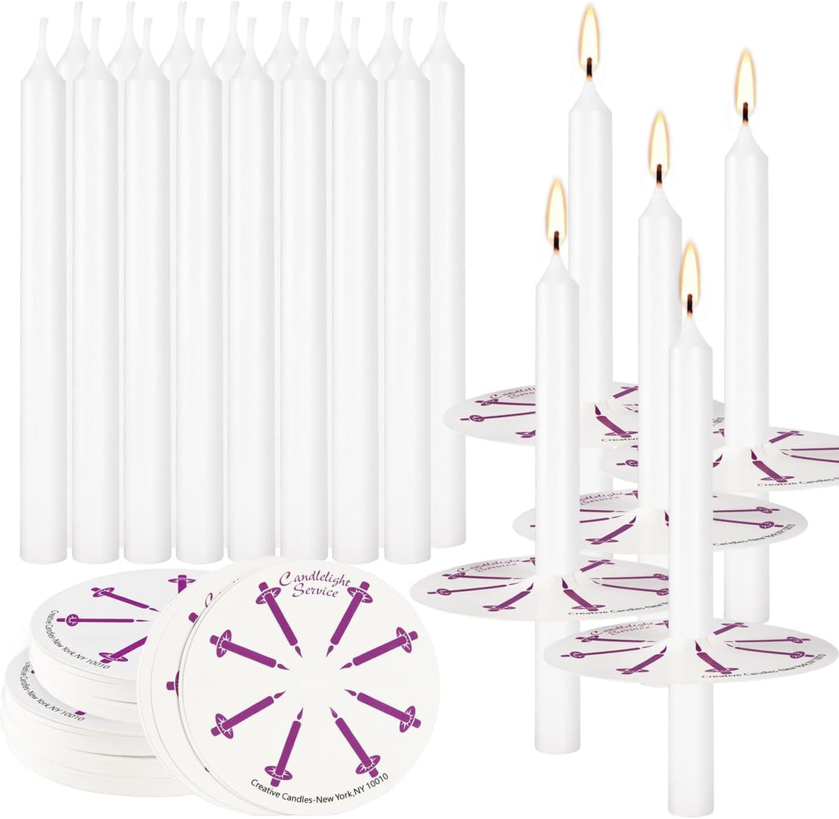 100 pcs Church Candles with Drip Protectors for Devotional Candlelight Vigil Service, Unscented