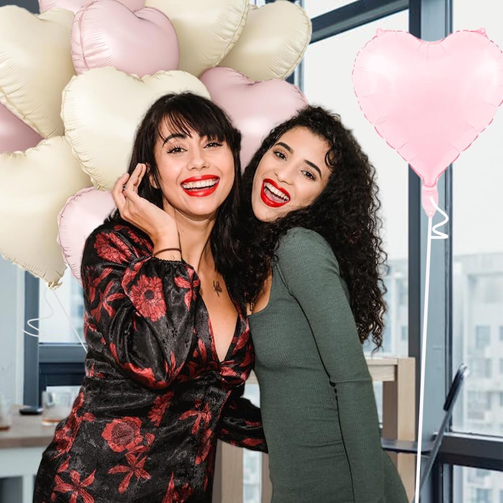 Baby Pink & Baby White Heart Balloons，18 Inch Foil Love Heart Shaped Balloons for Valentines