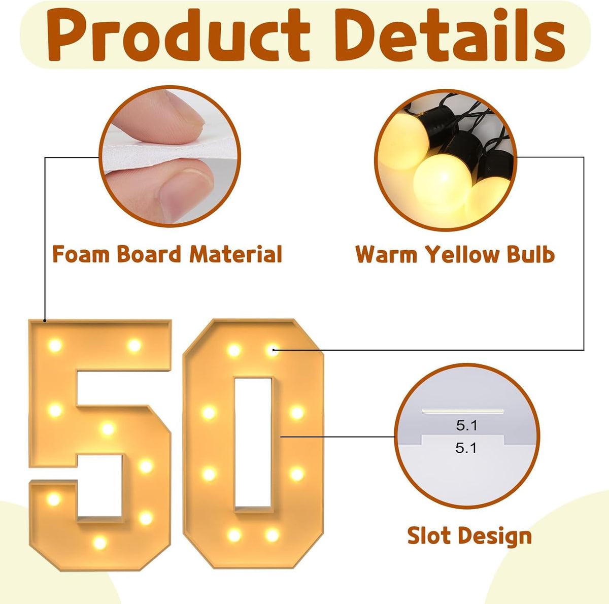 imprsv 3FT Block Marquee Numbers, Marquee Light Up Numbers 50th Birthday Decorations for Women