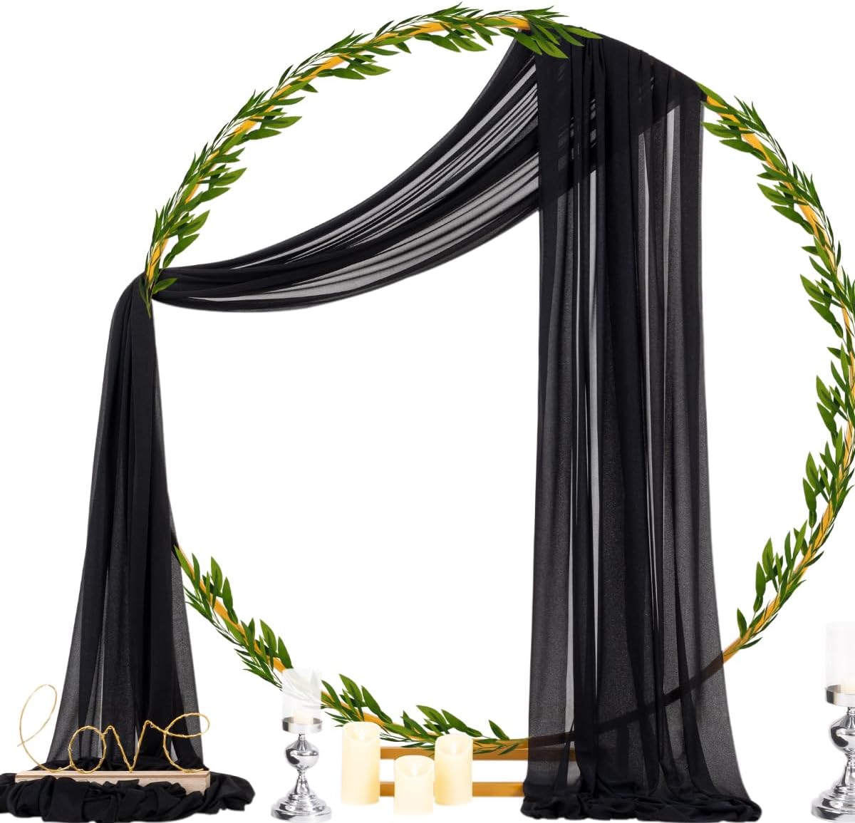 Socomi Black Sheer Gothic Wedding Draping Fabric 29" x 20Ft 4 Panel Outdoor Curtain Arch Drapes