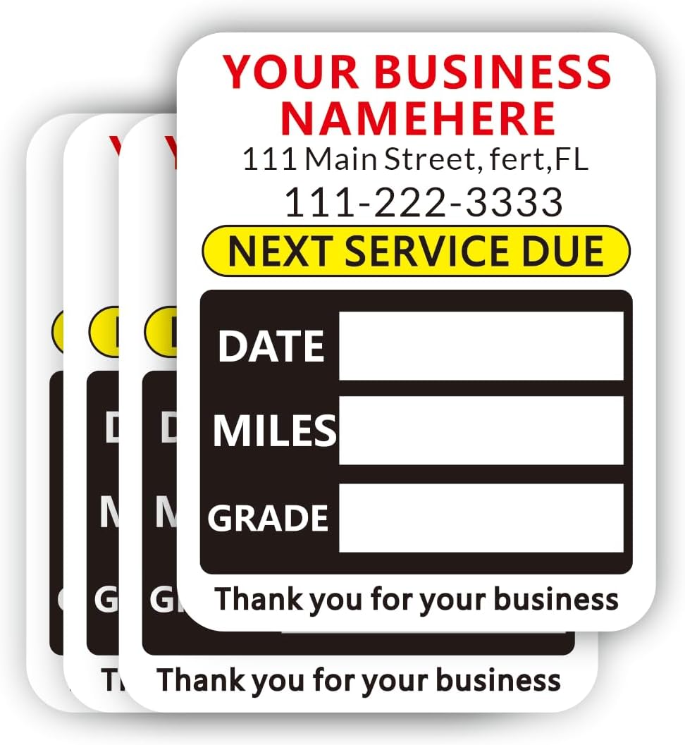 Custom Oil Change Stickers with Your Business Name - Auto Maintenance Service Reminder for Cars