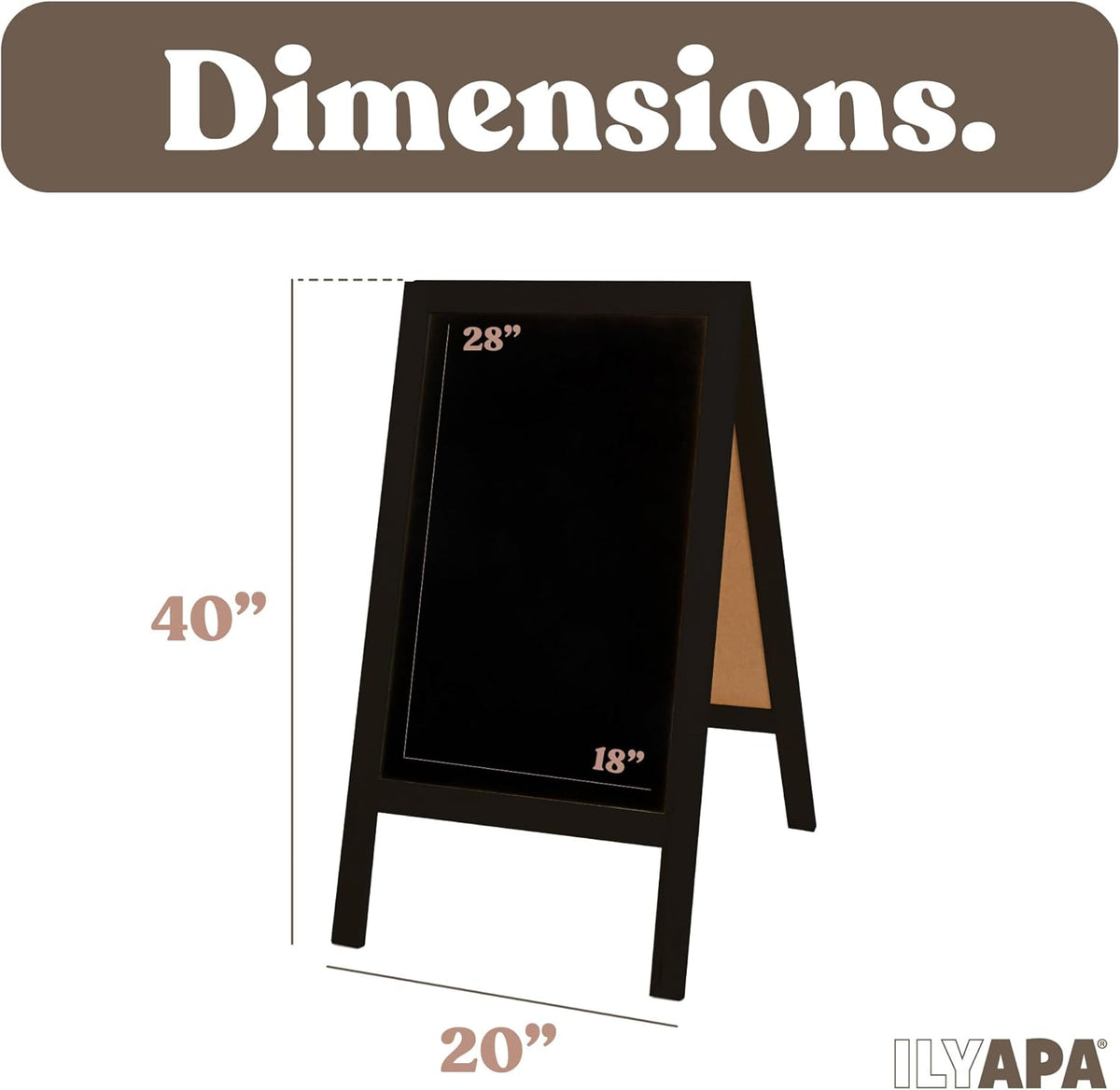 Ilyapa Wooden A-Frame Chalkboard Sign with Eraser, 40 x 20 Inch Magnetic Sidewalk Menu Board, Black