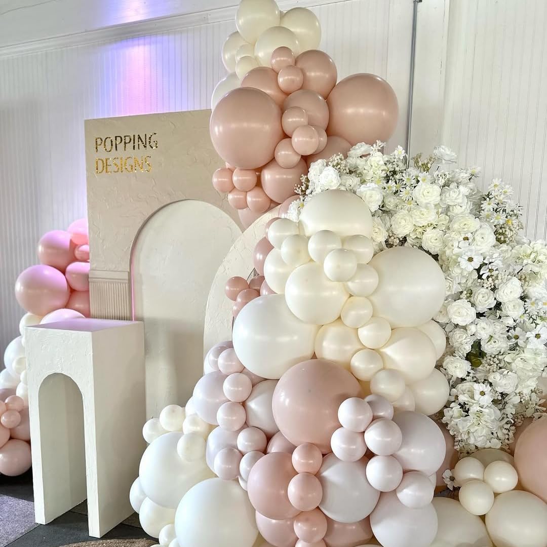 Pastel Pink and White Balloons, 12 Inch 35PCS Light Baby Pink Beige Cream White with Clear Latex