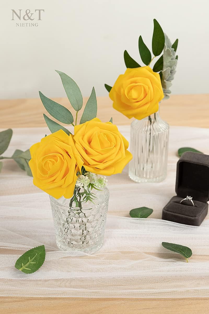 N&T NIETING Artificial Flowers, 25Pcs Fake Flowers Fall Roses Perfect for DIY Wedding Bouquets