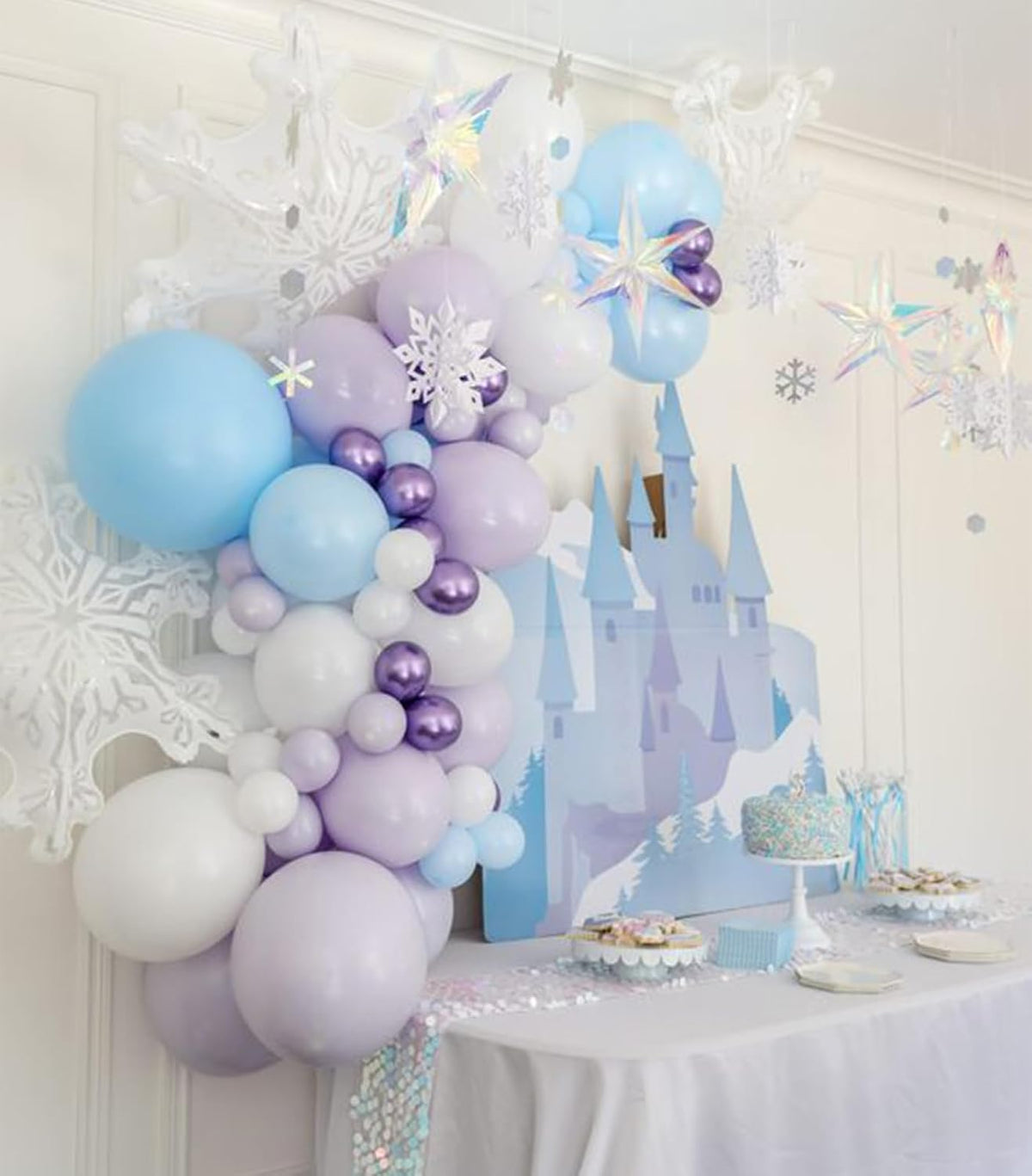 Blue and Purple Balloons Set, 50 PCS Blue 12 Inch Mermaid Balloon, Metallic Purple White Latex