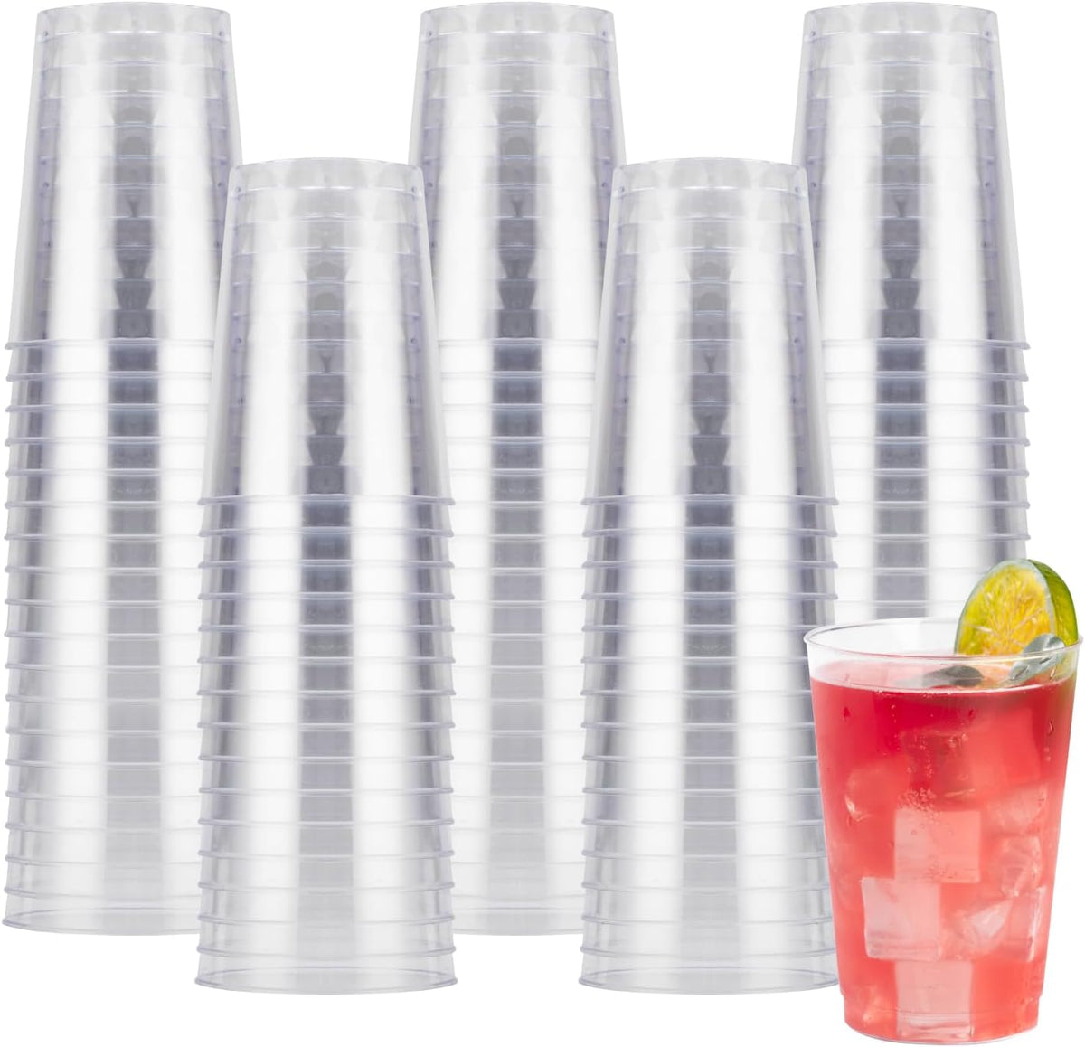 Goodluck 100PCS 10oz Clear Plastic Cups for Party, Disposable Clear Plastic Cups, Cocktail Glasses