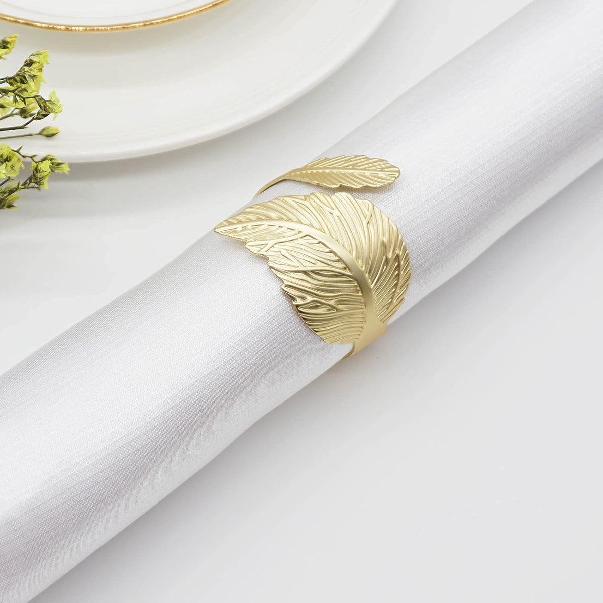 Gold Leaf Napkin Rings Set of 12, Leaves Napkin Rings for Table Setting, Metal Leaf Napkin Holder