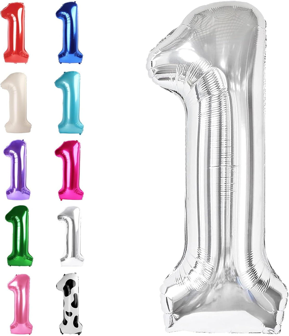Silver Number 1 Balloon 40 inch, 1 Number Birthday Balloon for Boy Girl, Silver One for 1st 10 11