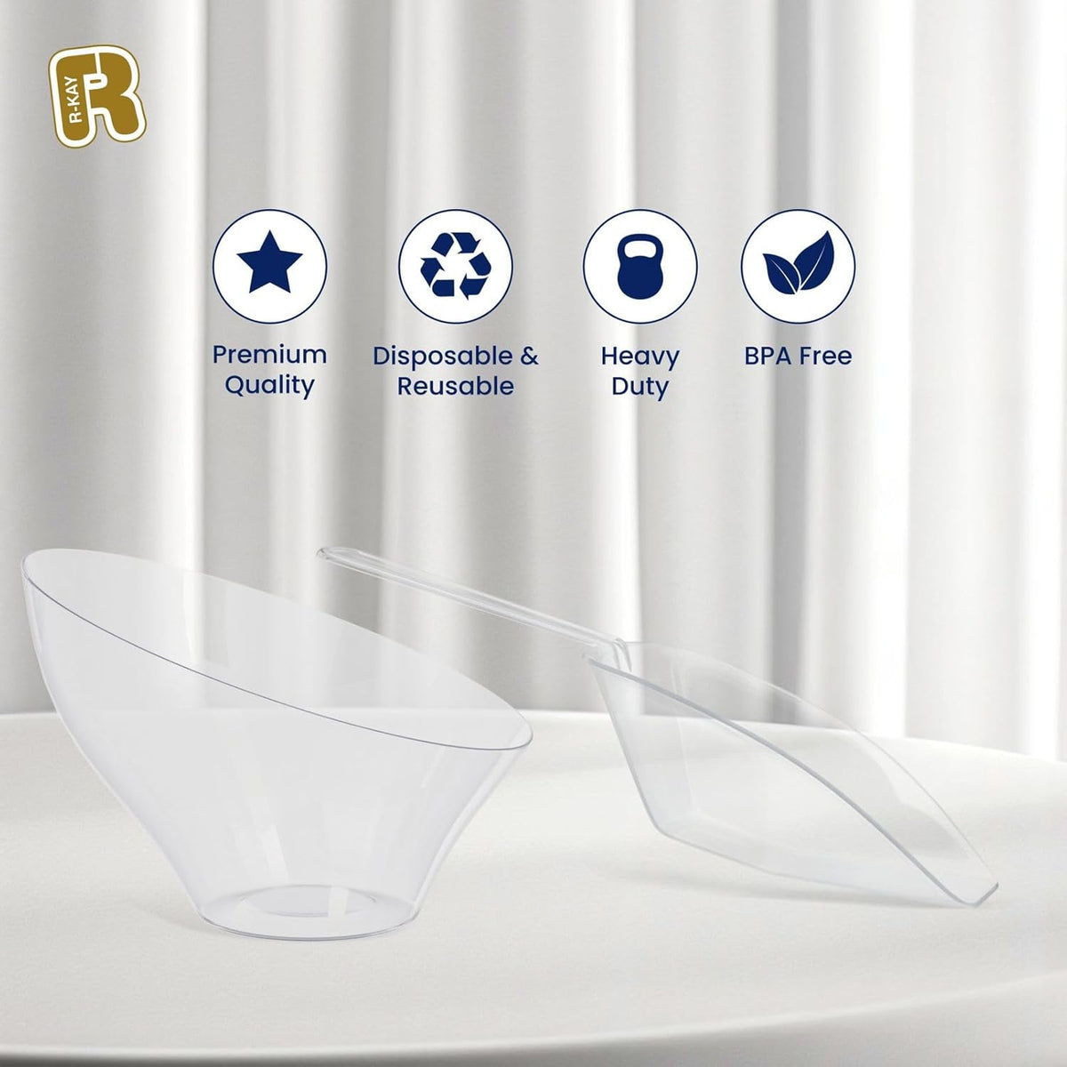 R-kay 16 Pcs Candy Bowls And Plastic Scoops Set - 8 Clear Plastic Candy Bowl 20 Oz And 8 Scoop 6.5