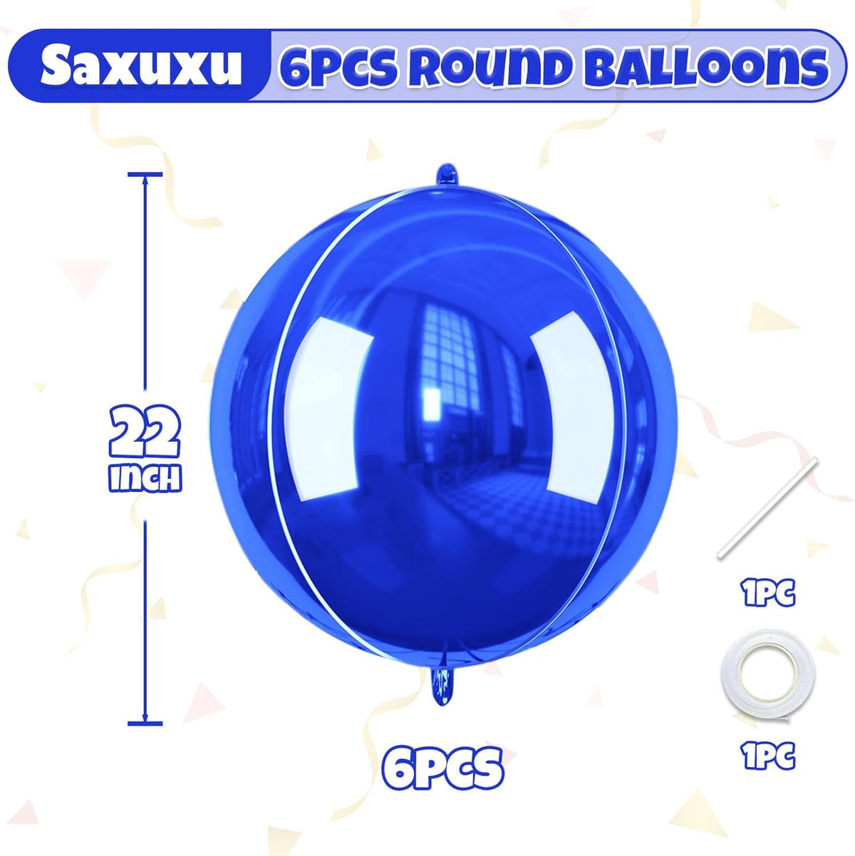 Giant 4D Foil Balloons, 6Pcs Large Metallic Royal Blue Round Balloons, 22 Inch Big Round Foil