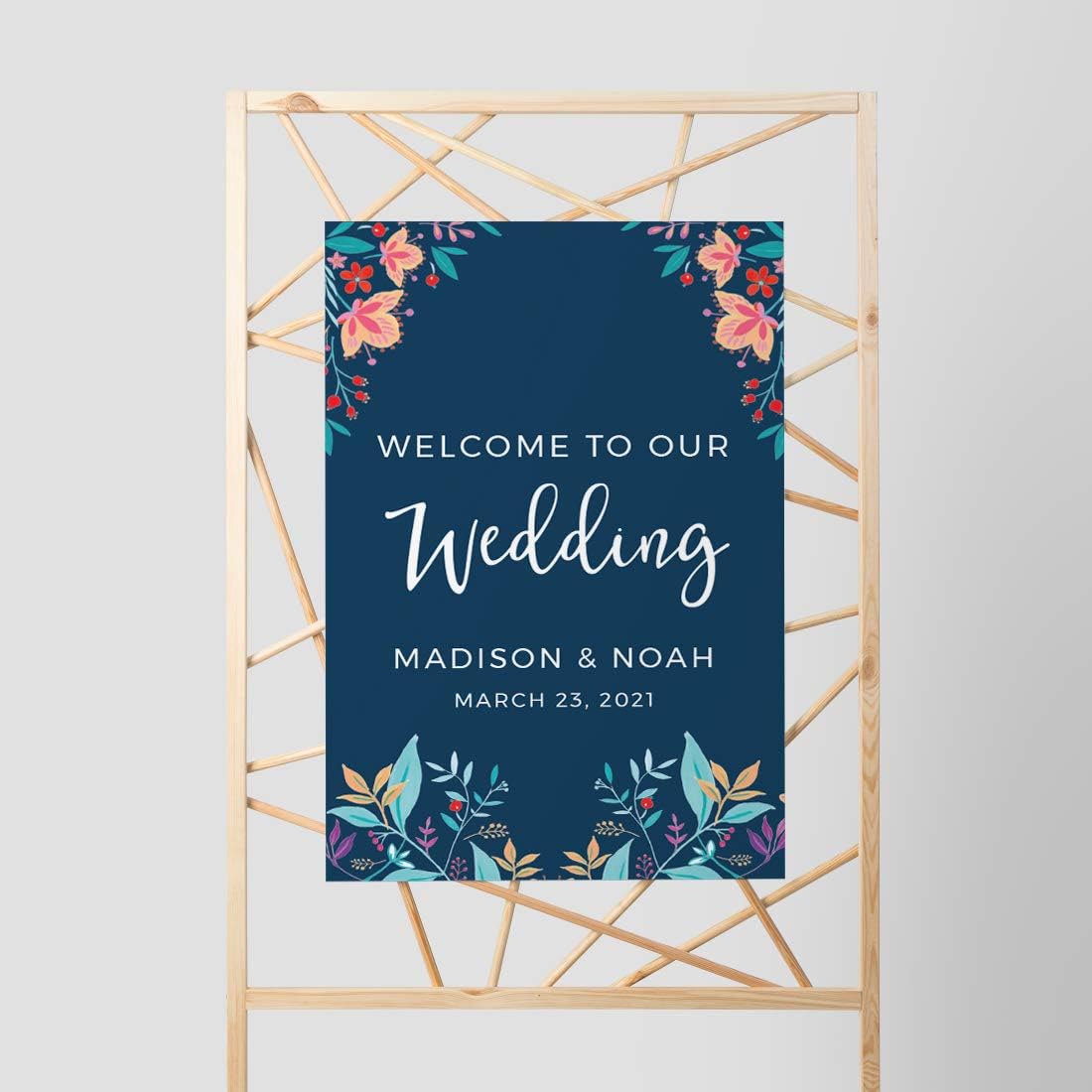 Andaz Press Personalized Extra Large Wedding Easel Board Party Sign, 12x18-inch, Vintage Bohemian