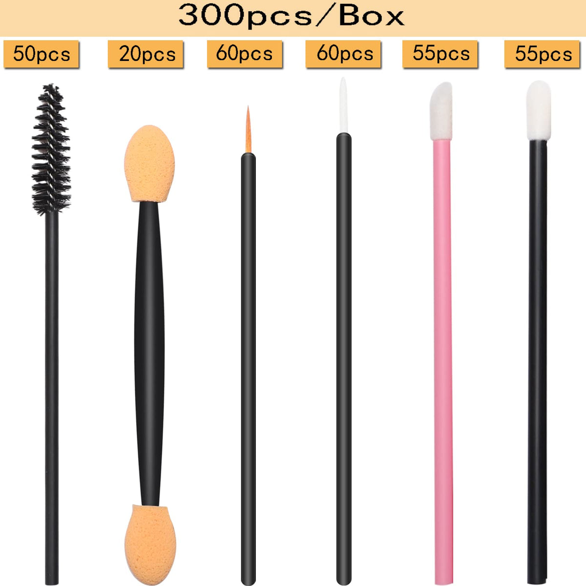 300pcs Disposable Makeup Tool Kit,Brow brush/Mascara brush/Lip Applicators/Eyeshadow