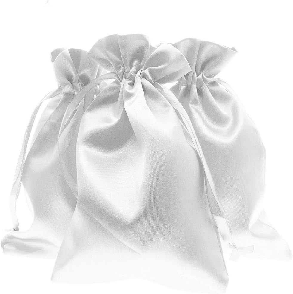 5" x 8" White Satin Gift Bags, Jewelry Bags, Wedding Favor Drawstring Baby Shower Christmas 50 per