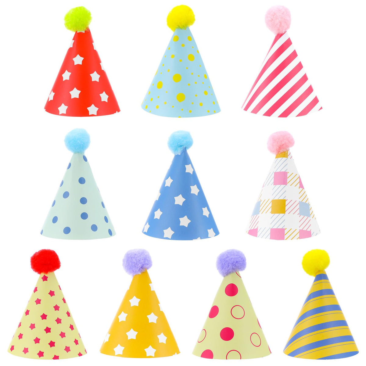 Tucnoeu 10pcs Colorful Mini Party Hats, Cute Party Hats for Stuffed Animals with Pom Poms for