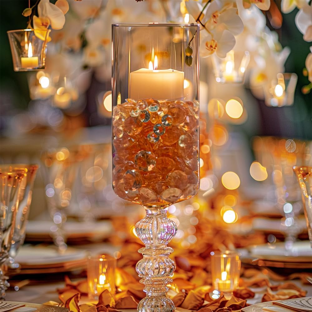 HappyFiller 720 PCS Champagne Acrylic Diamonds Gems for Fall Decoration Vase Fillers,Wedding
