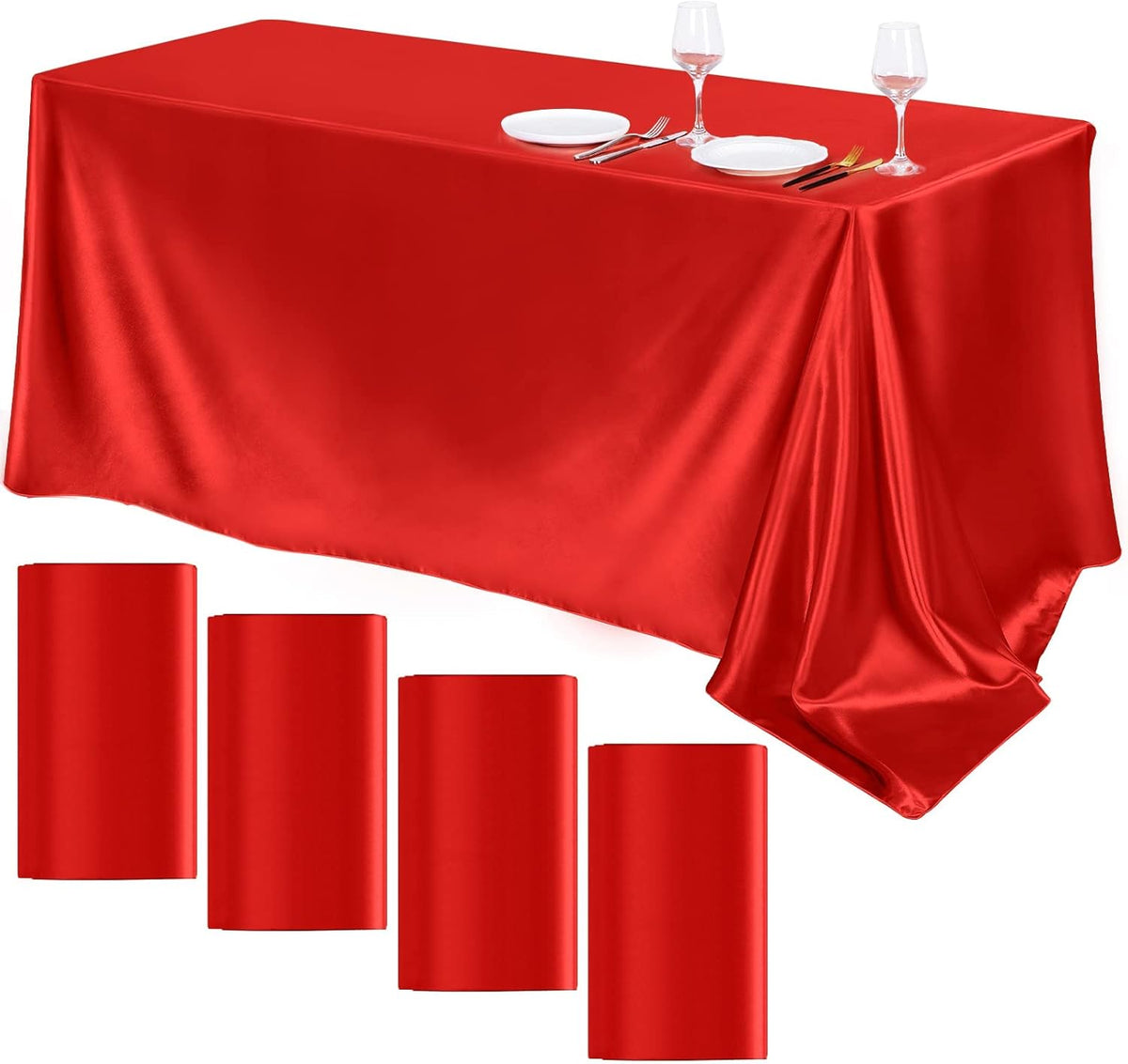 TURSTIN 4 Packs Satin Tablecloth 102 x 58 Inch Overlay Satin Table Cover Rectangle Bright Silk