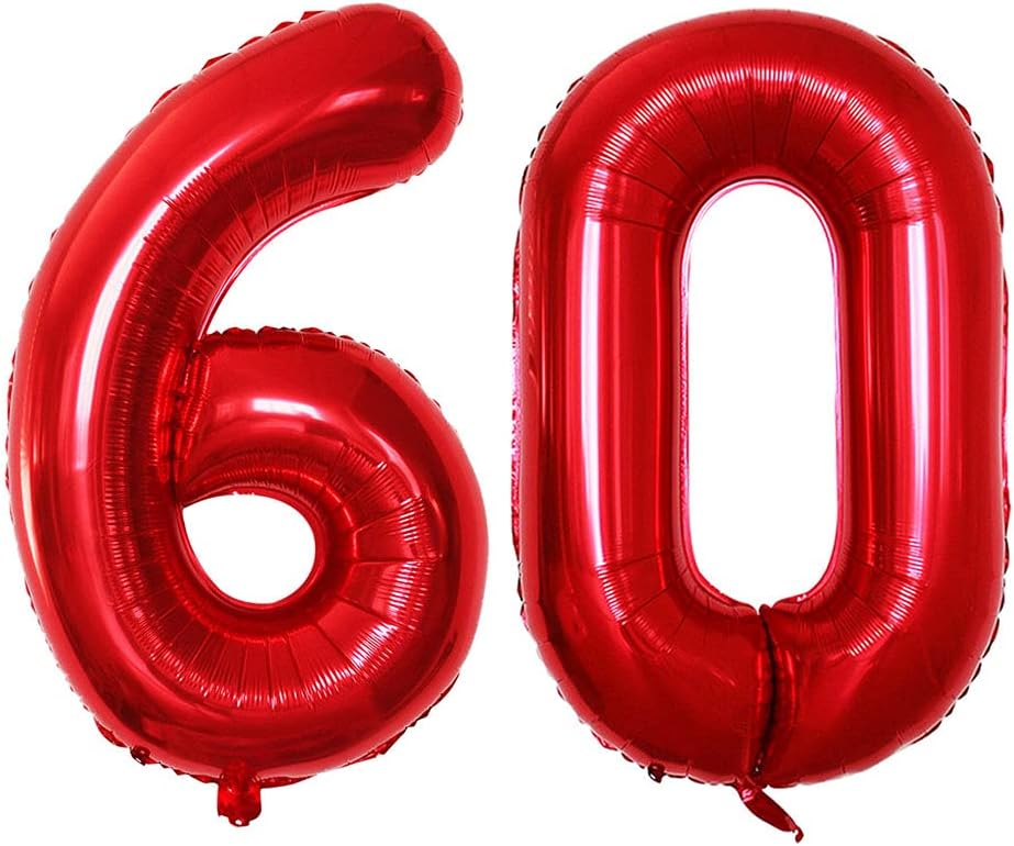 GOER Number 60 Balloons for 60th Birthday Party Decorations,42 Inch Jumbo Foil Helium Balloons for