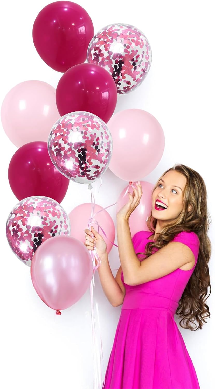 Togvu Hot Pink and Baby Pink Balloons, 60 Packs 12 Inch Premium Pink Latex Balloon with Confetti